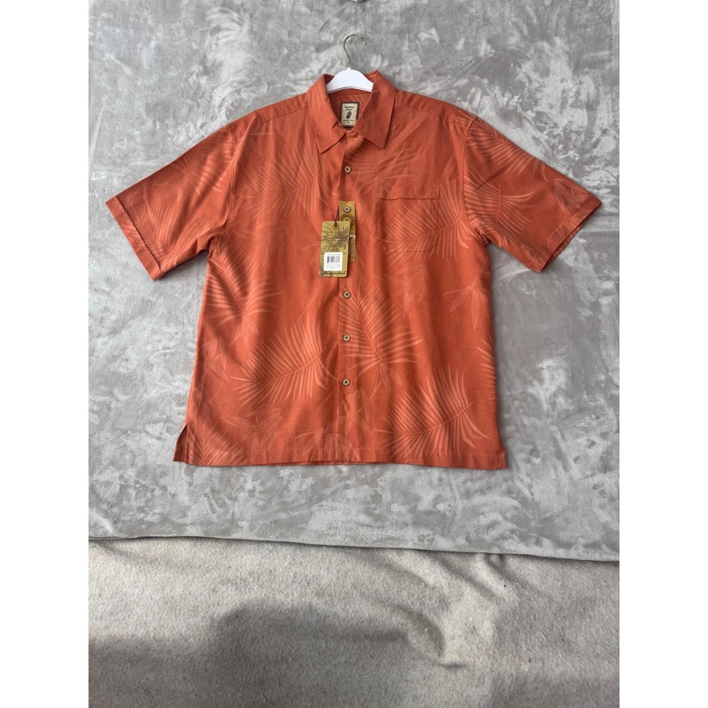 Jamaica Jaxx Mens Silk Palm Leaf Jacquard Button Down Shirt Coral Orange M NEW